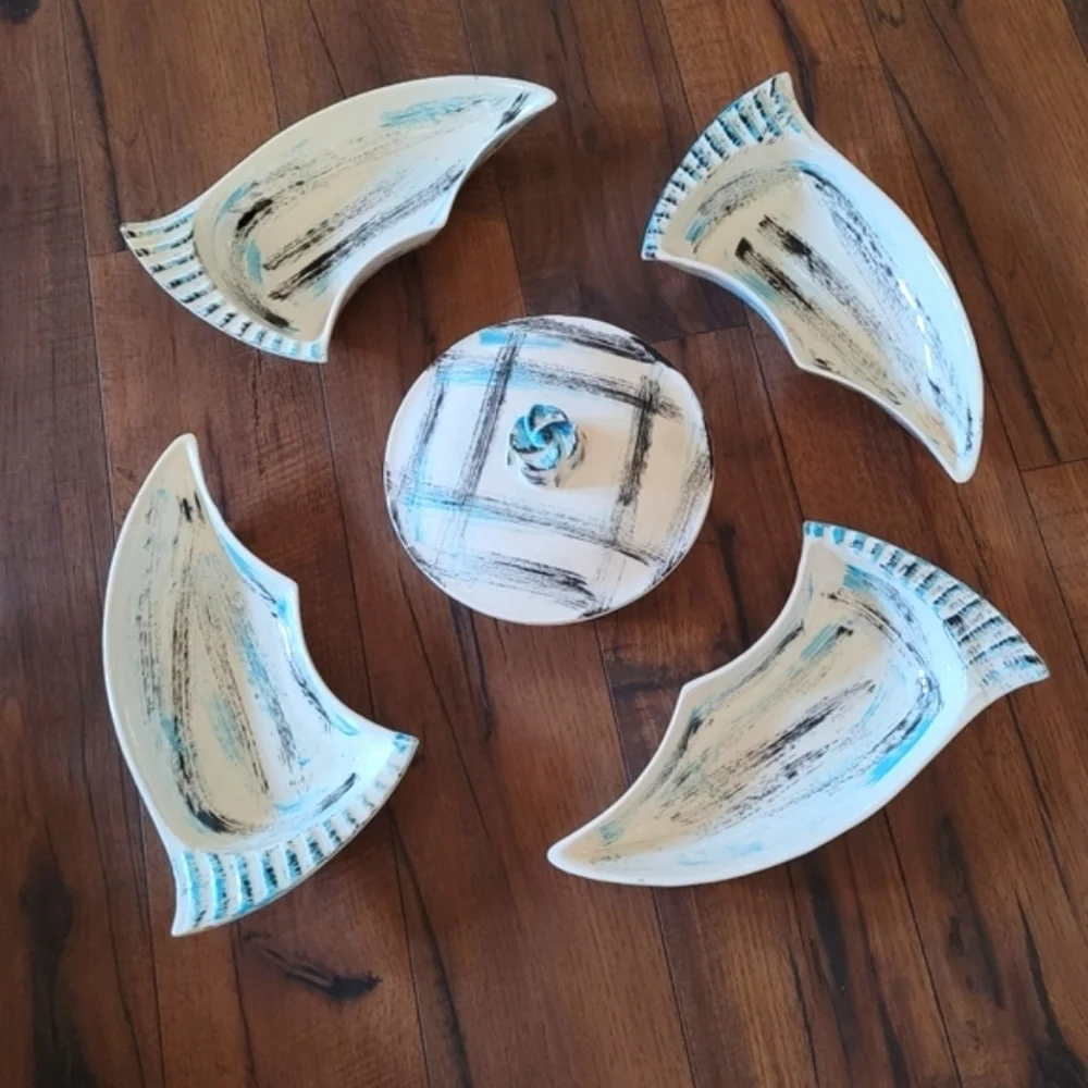 Vintage MCM Atomic California Pottery Dip and‎ Chip Set